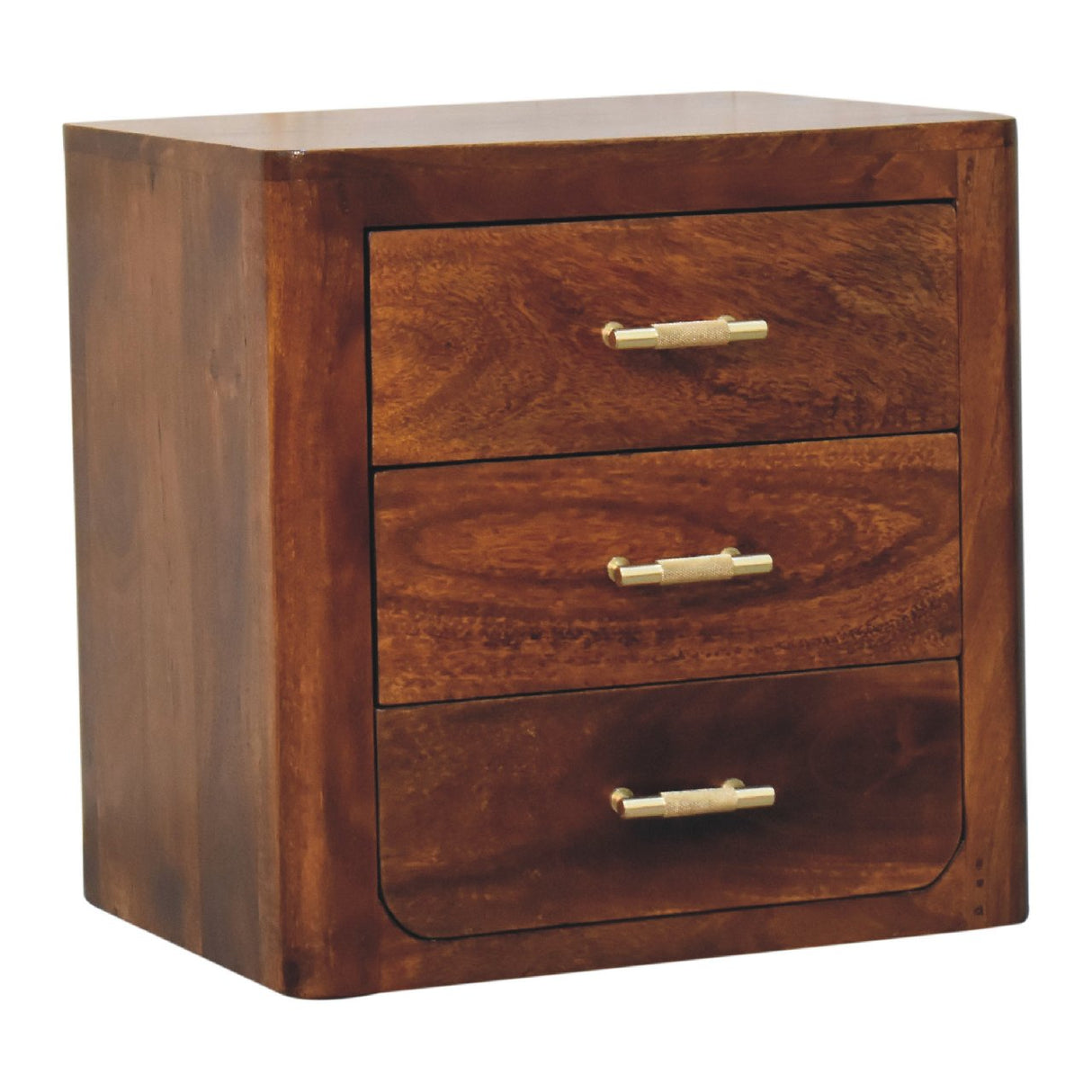 Solid Mango Wood Bedside Cabinet With 3 Drawers - Luca