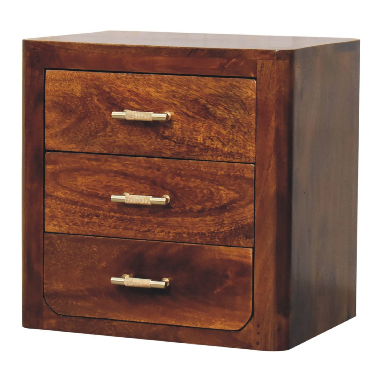 Solid Mango Wood Bedside Cabinet With 3 Drawers - Luca