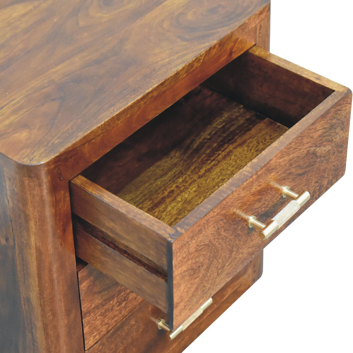 Solid Mango Wood Bedside Cabinet With 3 Drawers - Luca