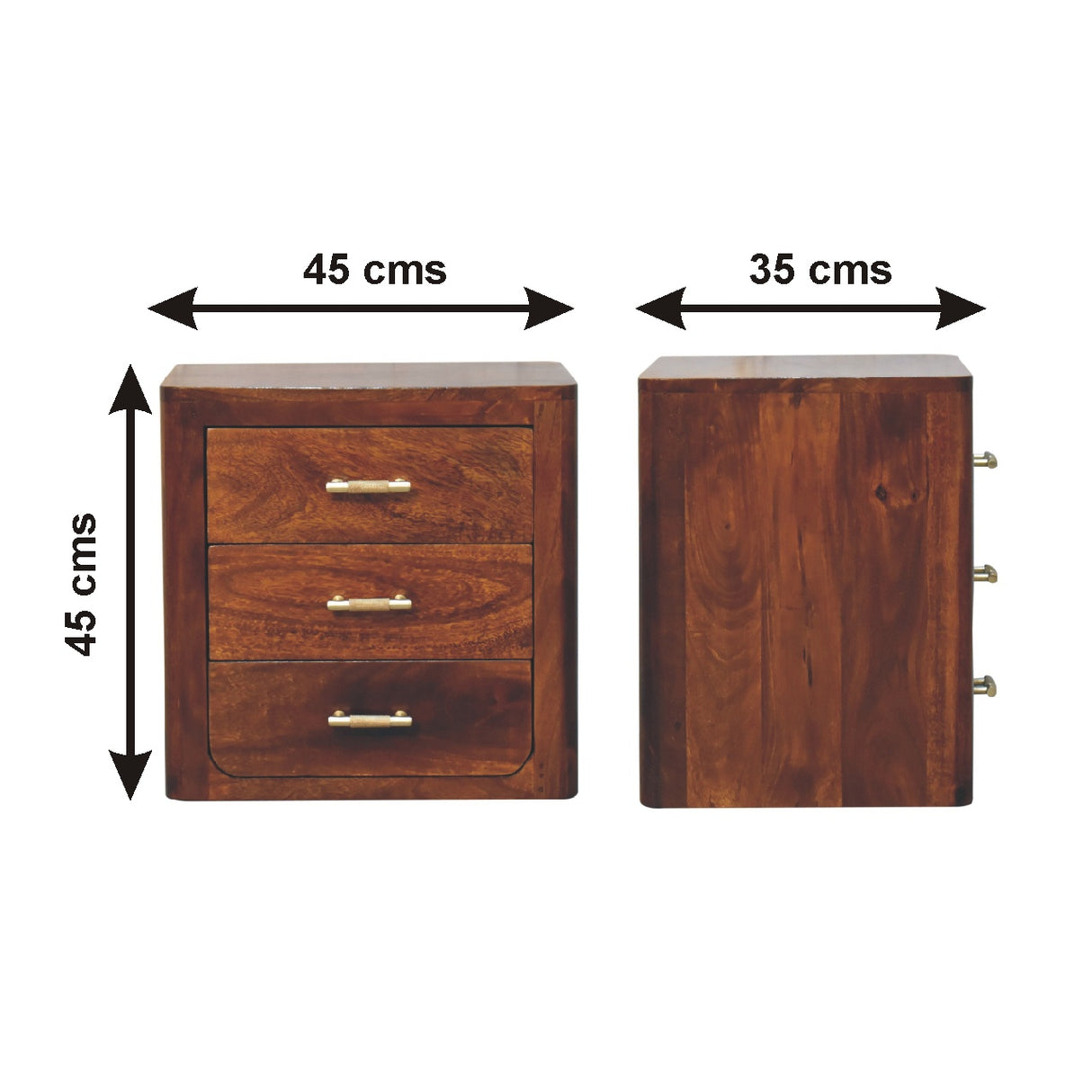 Solid Mango Wood Bedside Cabinet With 3 Drawers - Luca