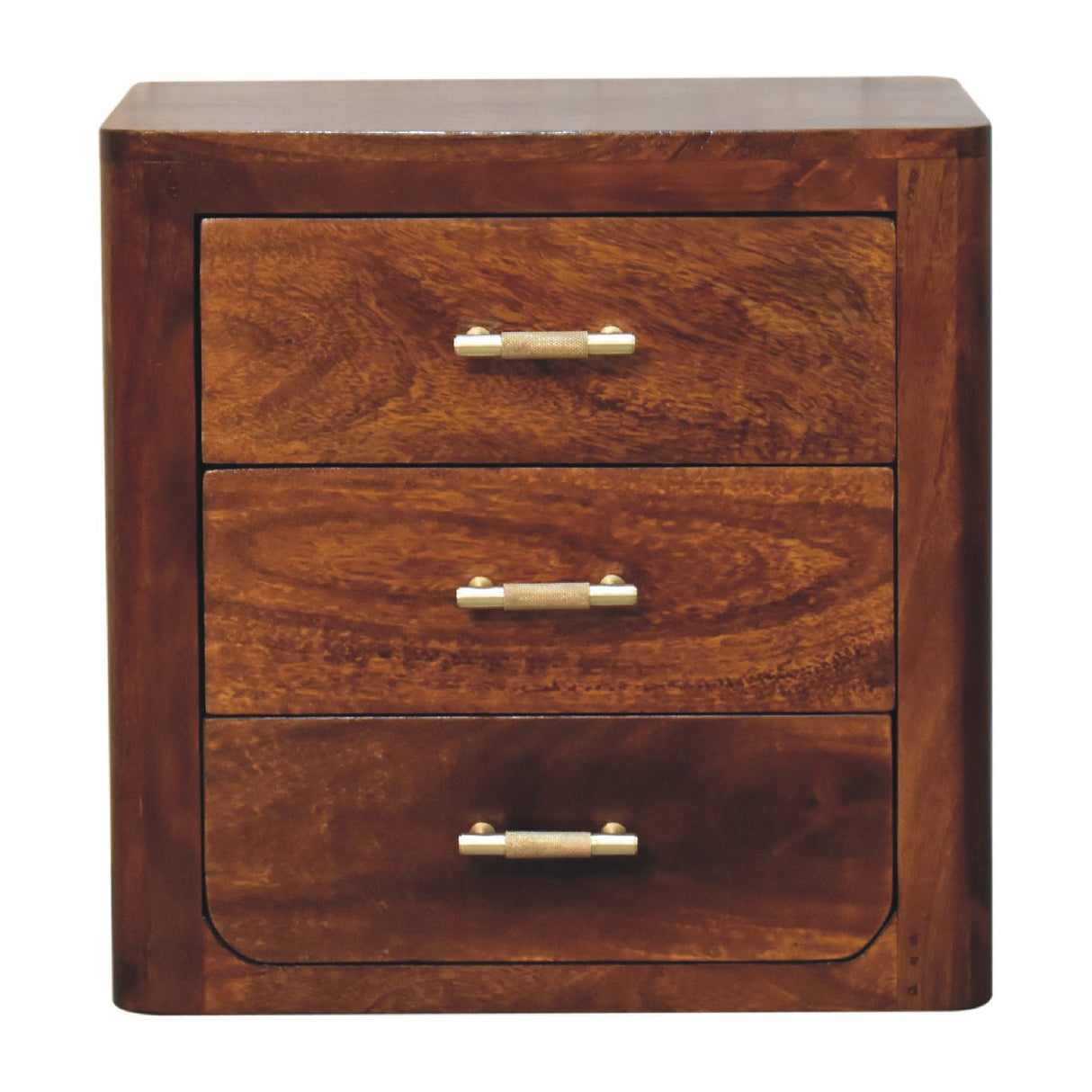 Solid Mango Wood Bedside Cabinet With 3 Drawers - Luca