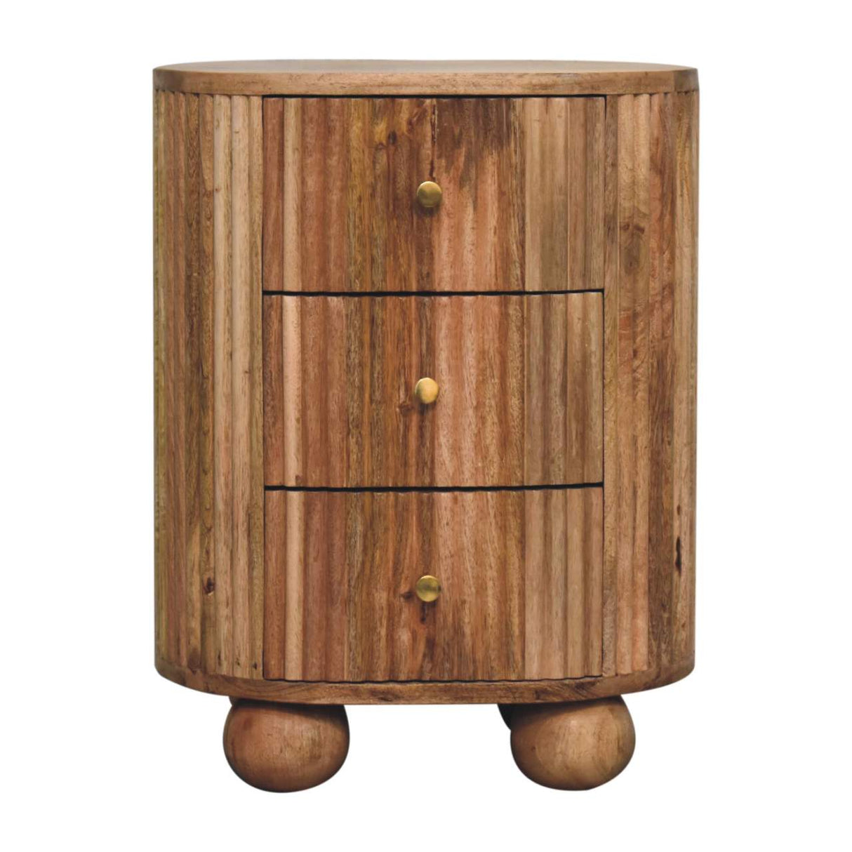 Solid Mango Wood Bedside Cabinet Ball With 3 Drawers - Soba