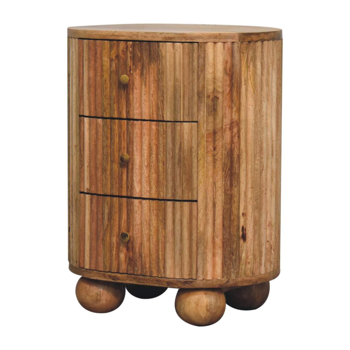 Solid Mango Wood Bedside Cabinet Ball With 3 Drawers - Soba