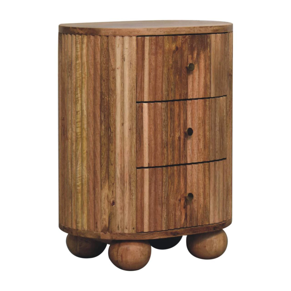 Solid Mango Wood Bedside Cabinet Ball With 3 Drawers - Soba