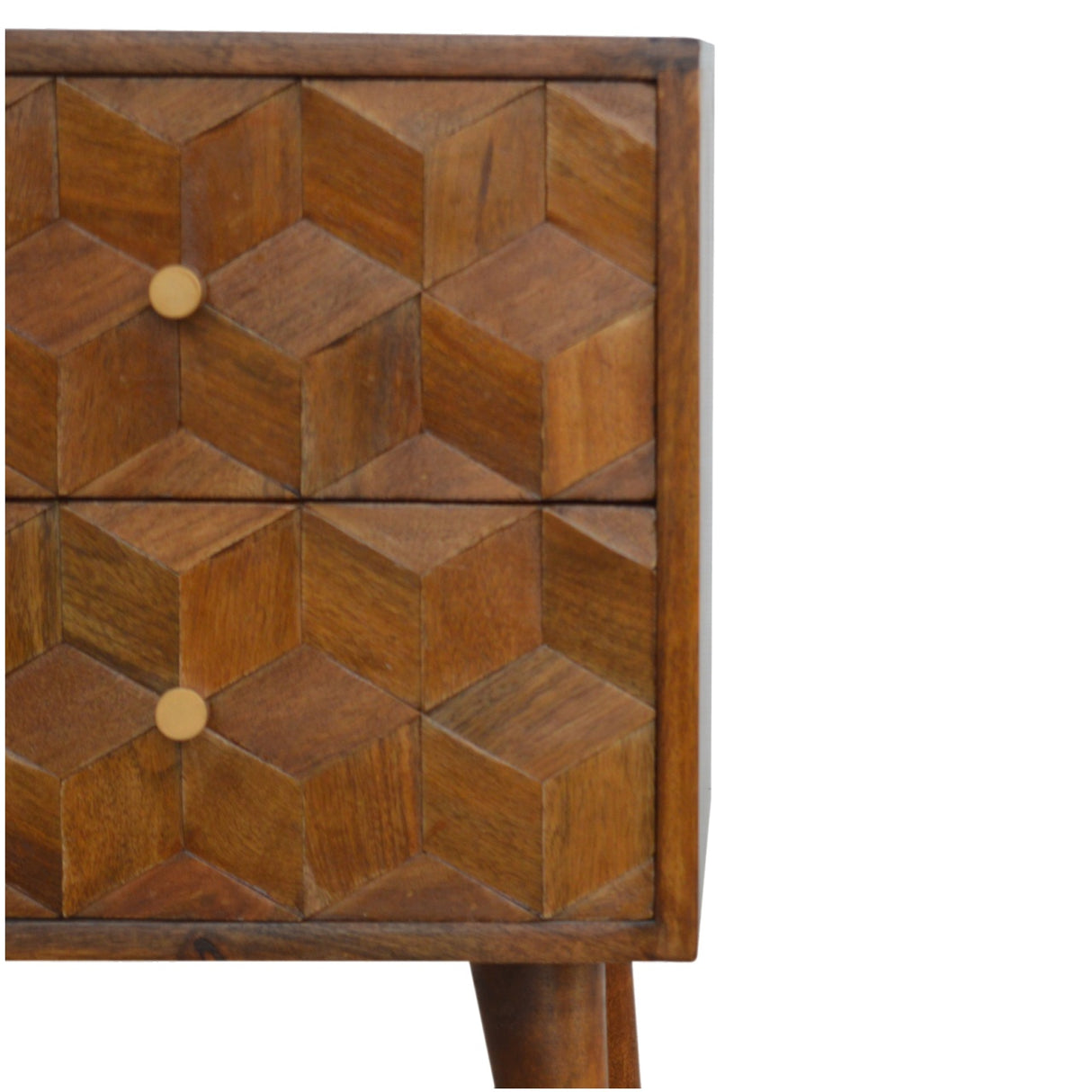 Solid Mango Wood Bedside Cabinet Carved Cube Shaped - Birmingham
