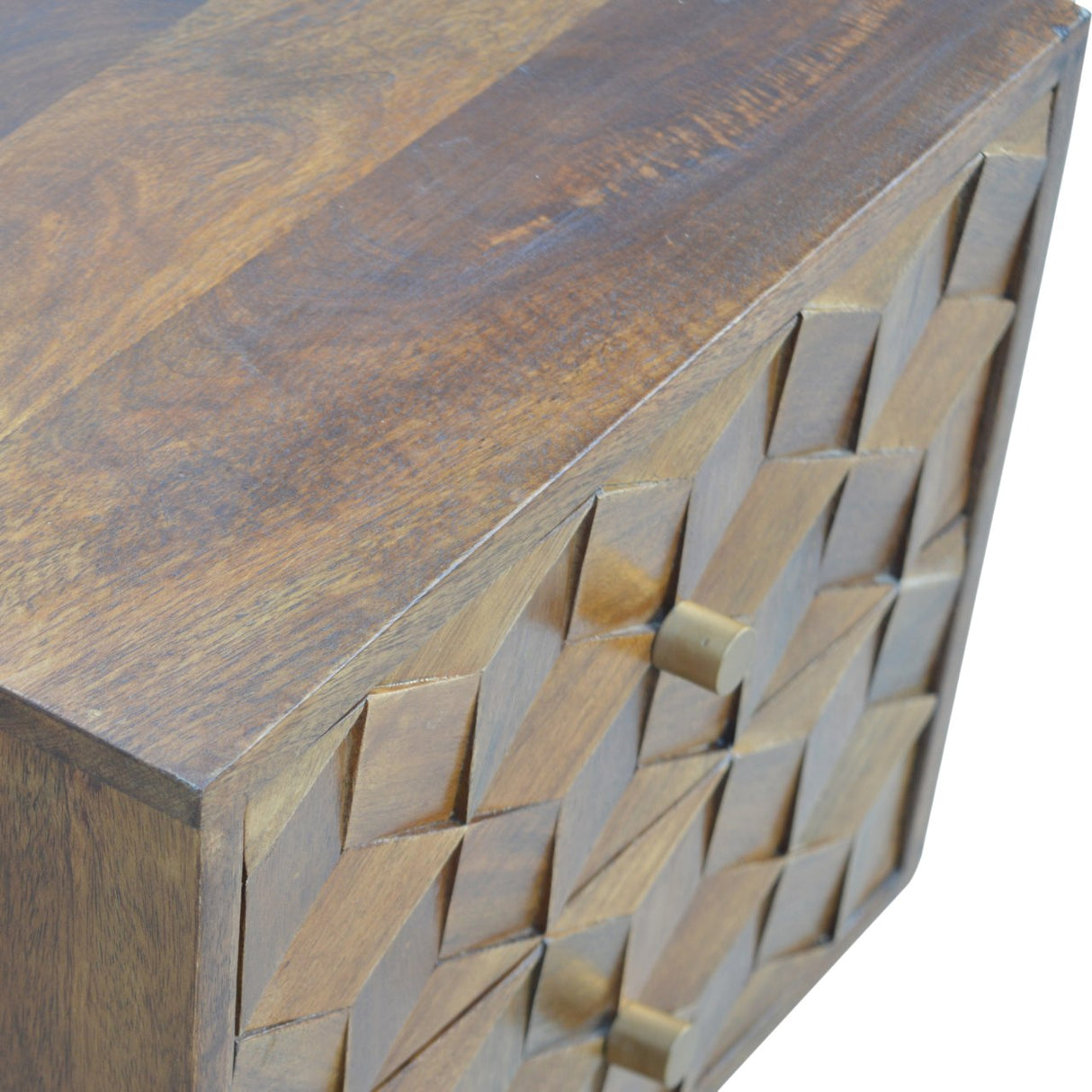 Solid Mango Wood Bedside Cabinet Carved Cube Shaped - Birmingham
