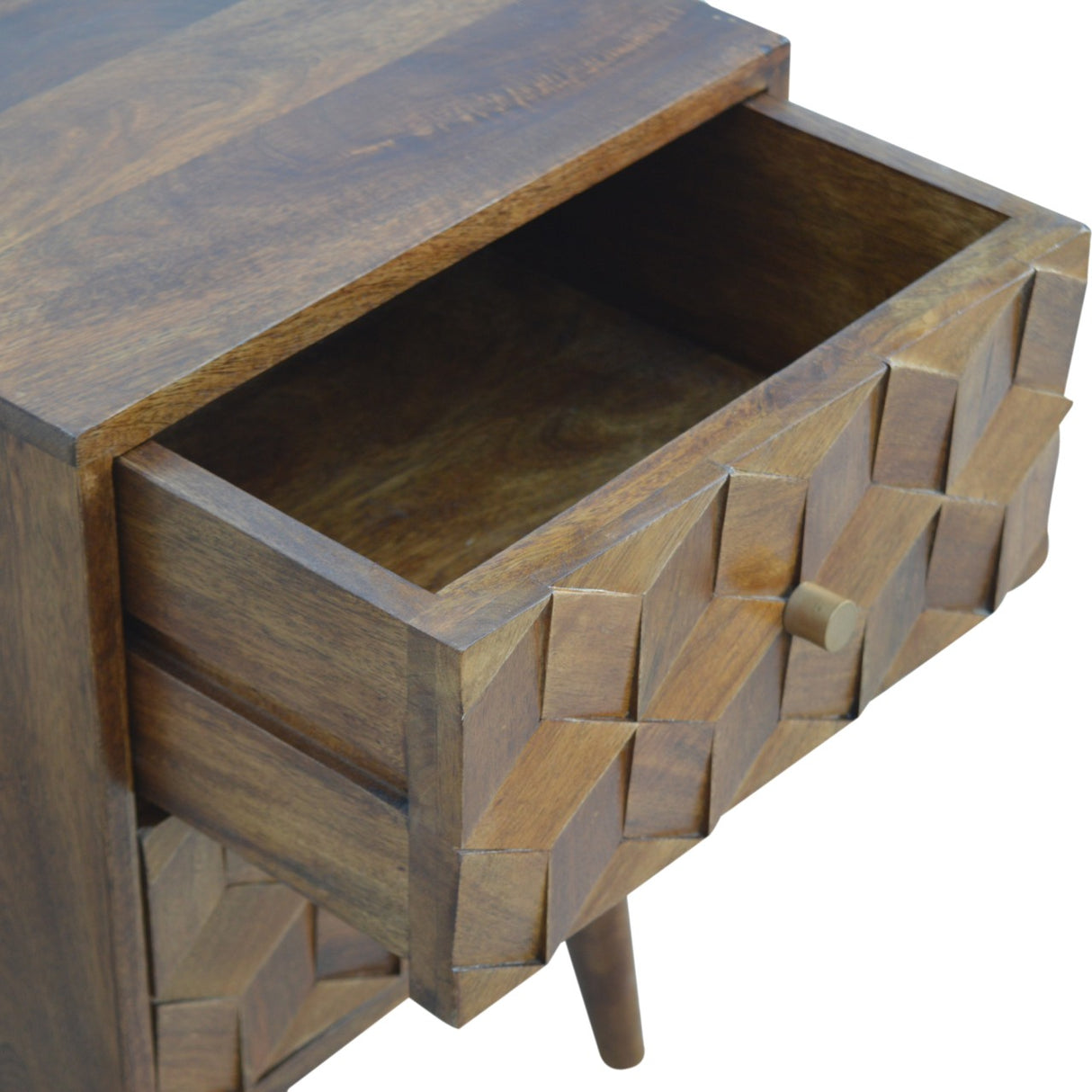 Solid Mango Wood Bedside Cabinet Carved Cube Shaped - Birmingham