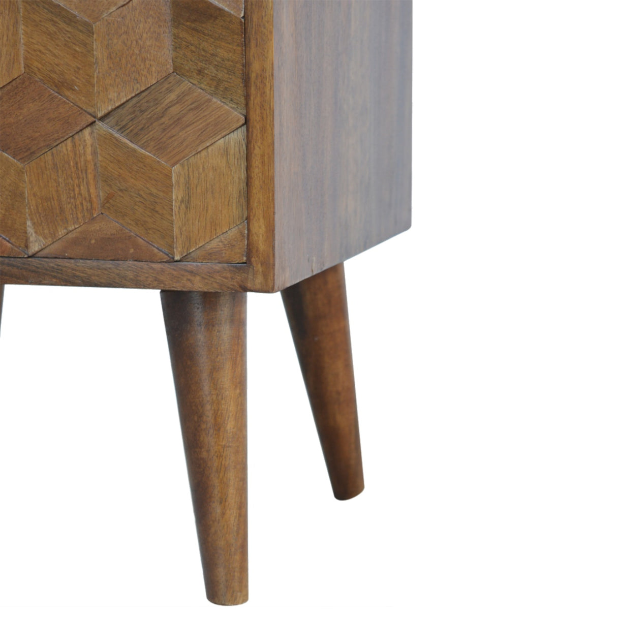 Solid Mango Wood Bedside Cabinet Carved Cube Shaped - Birmingham