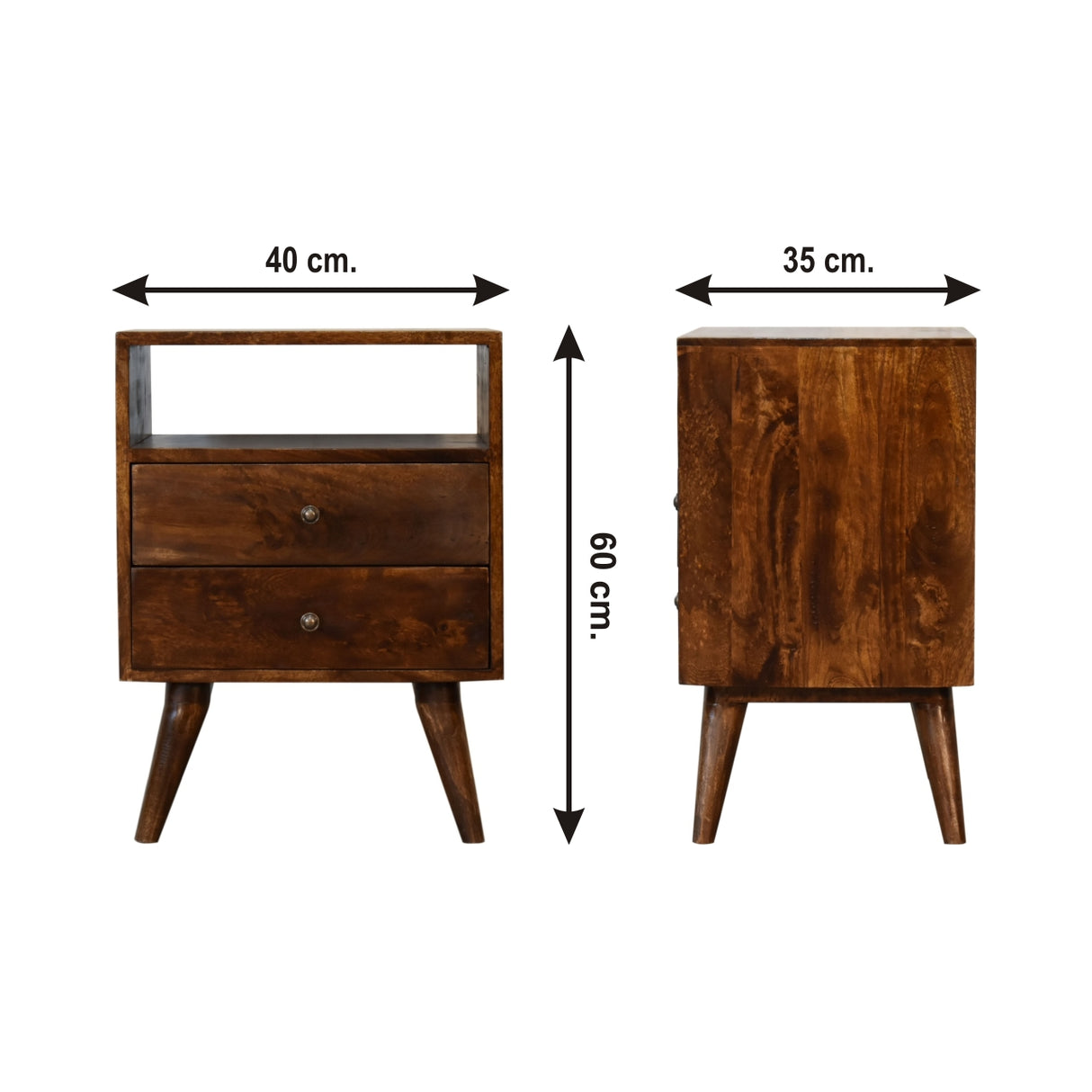 Solid Mango Wood Bedside Cabinet Classic With 2 Drawers - Derby