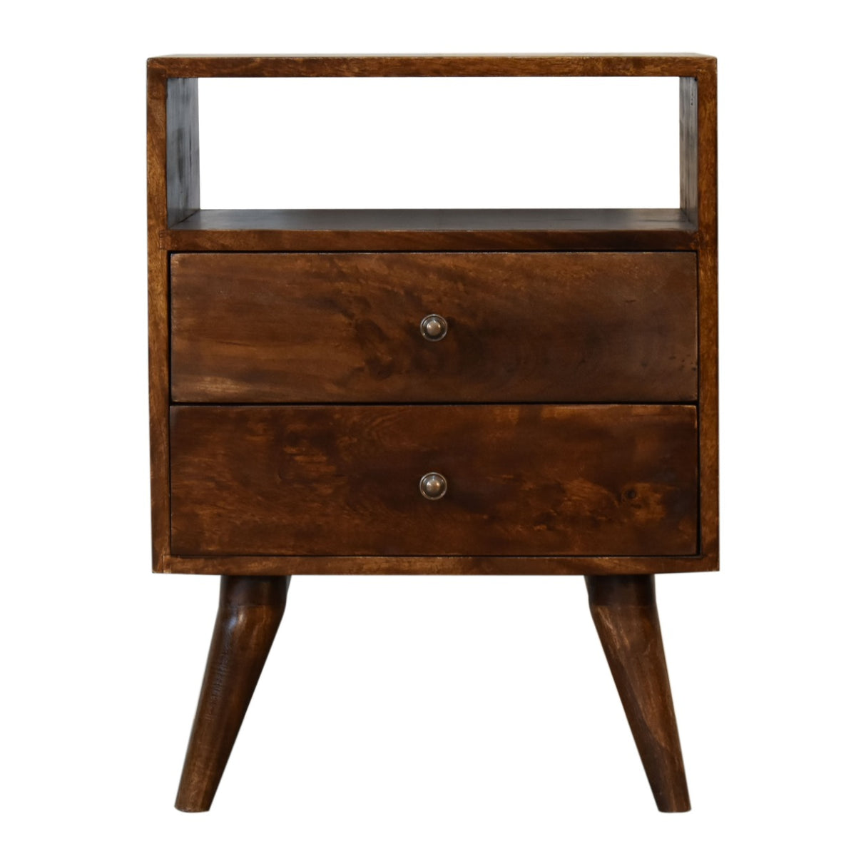 Solid Mango Wood Bedside Cabinet Classic With 2 Drawers - Derby