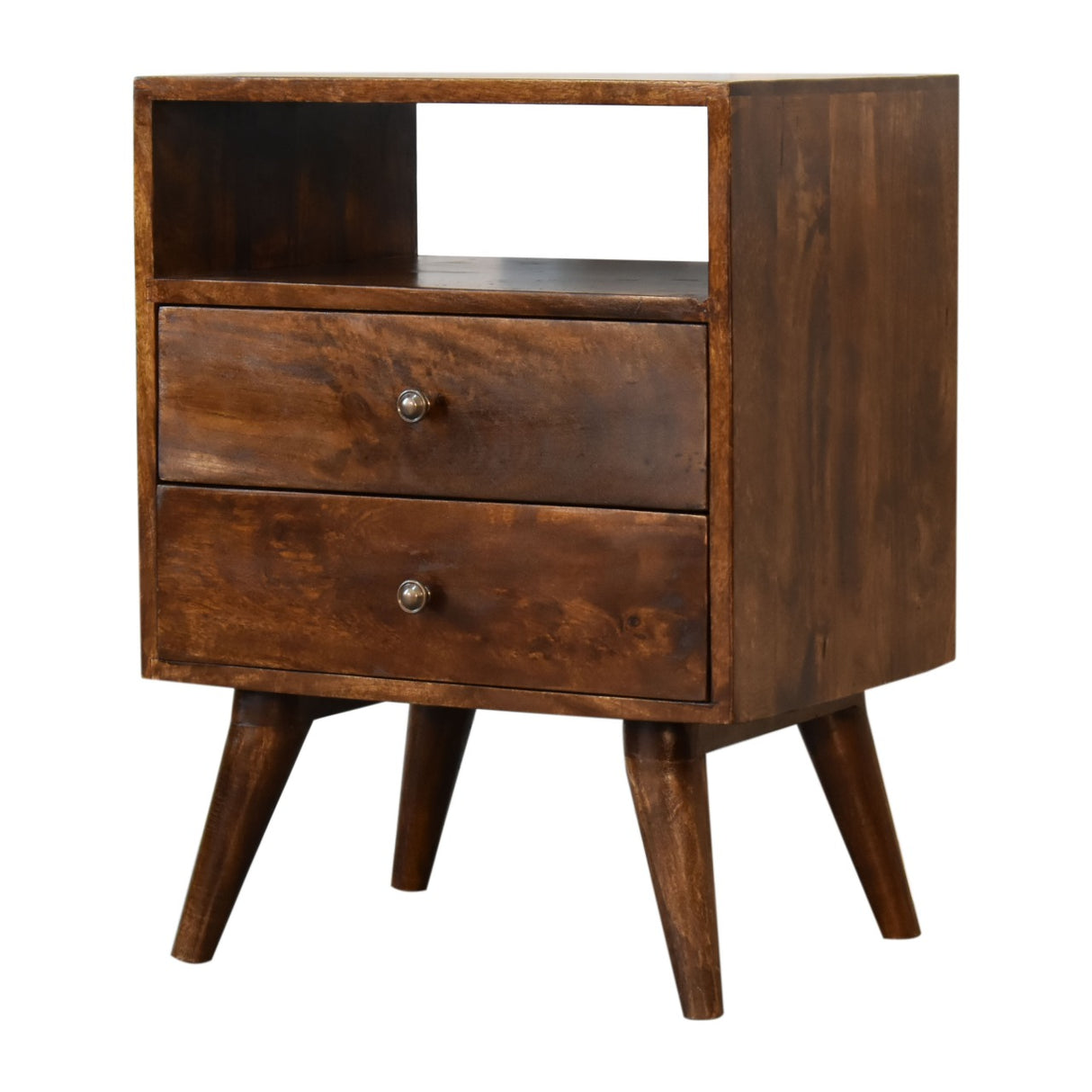 Solid Mango Wood Bedside Cabinet Classic With 2 Drawers - Derby