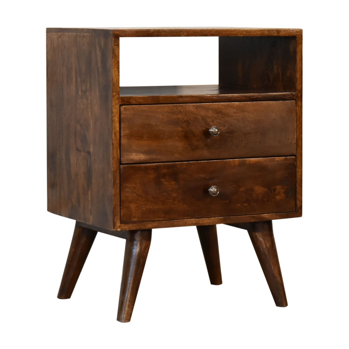Solid Mango Wood Bedside Cabinet Classic With 2 Drawers - Derby