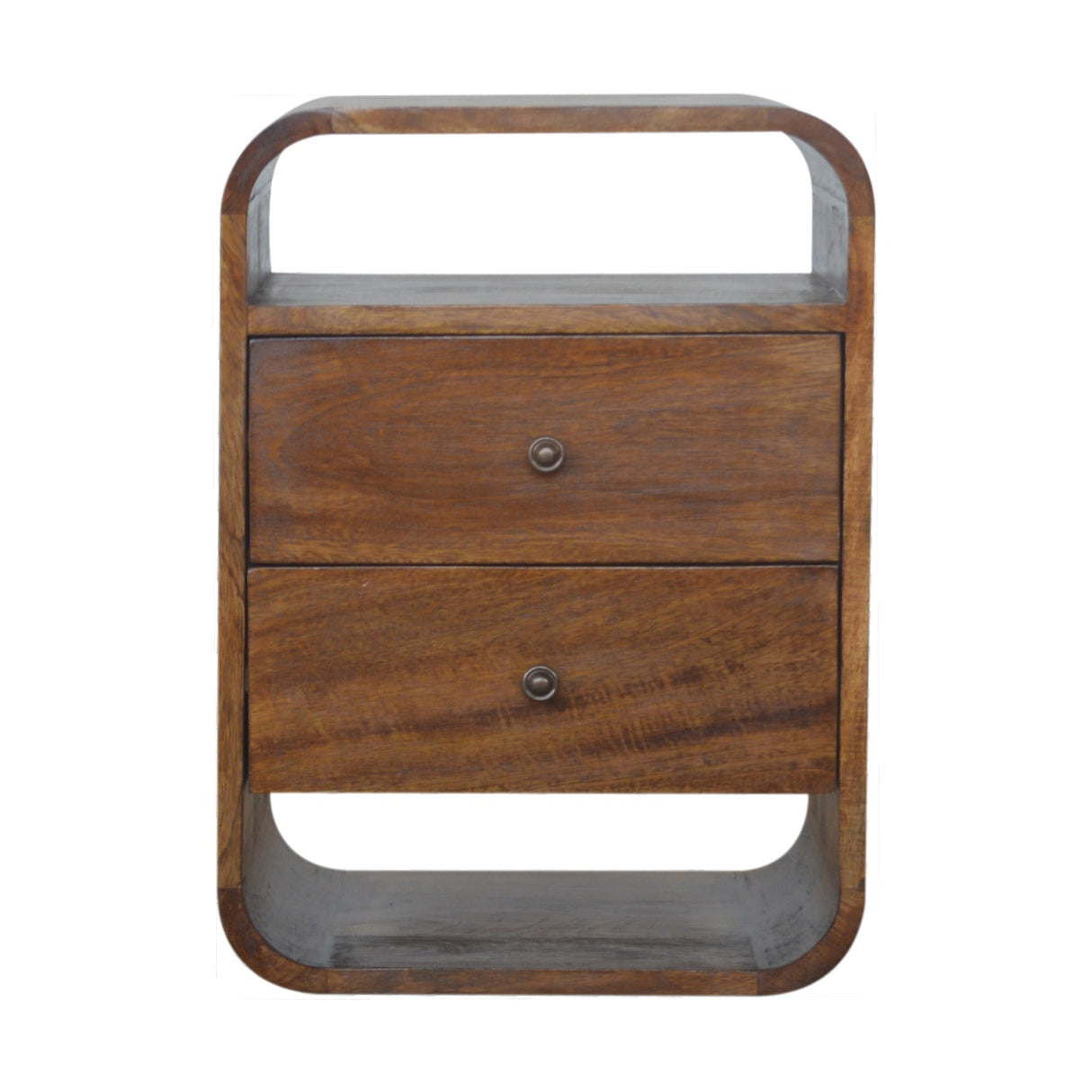 Solid Mango Wood Bedside Cabinet Curve With 2 Drawers - Birmingham