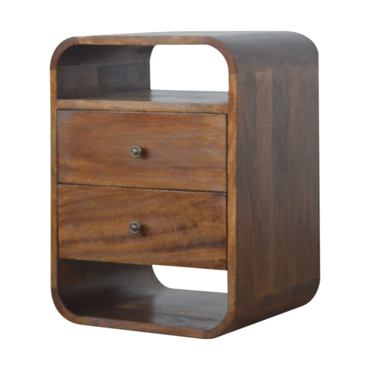 Solid Mango Wood Bedside Cabinet Curve With 2 Drawers - Birmingham