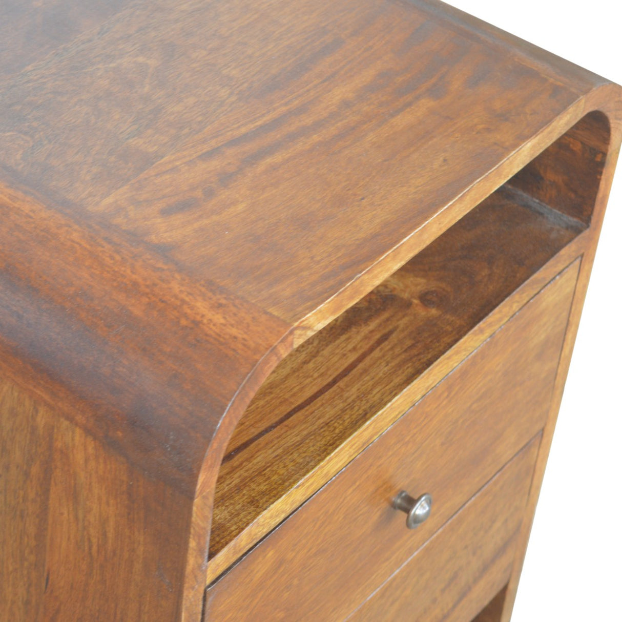 Solid Mango Wood Bedside Cabinet Curve With 2 Drawers - Birmingham
