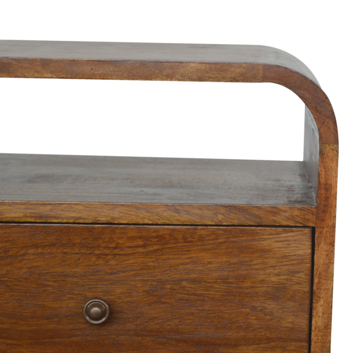 Solid Mango Wood Bedside Cabinet Curve With 2 Drawers - Birmingham