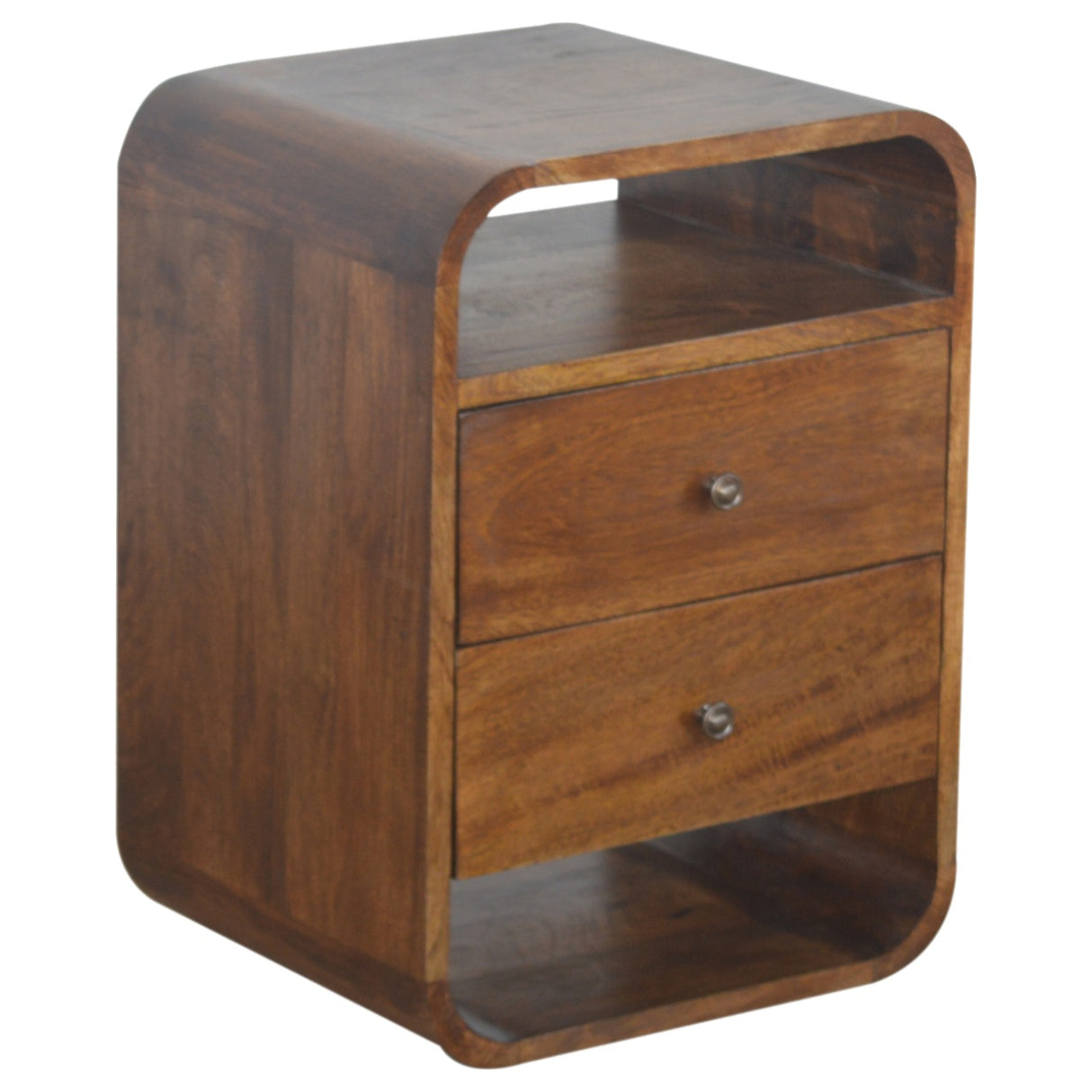 Solid Mango Wood Bedside Cabinet Curve With 2 Drawers - Birmingham