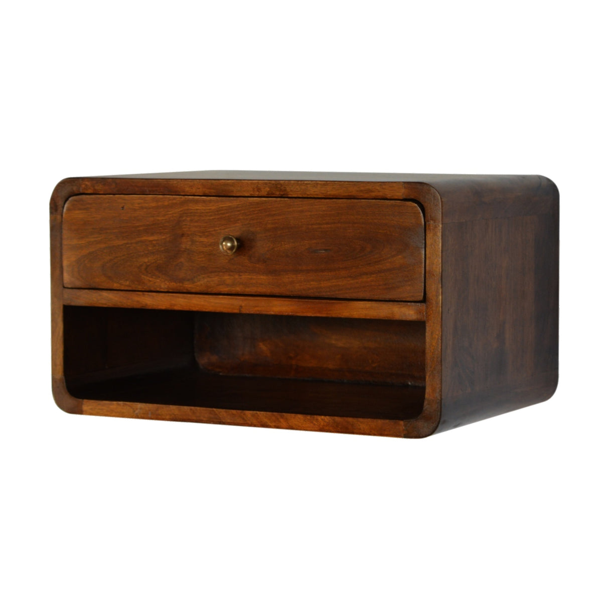 Solid Mango Wood Bedside Cabinet Curve Floating With 1 Drawer - Birmingham