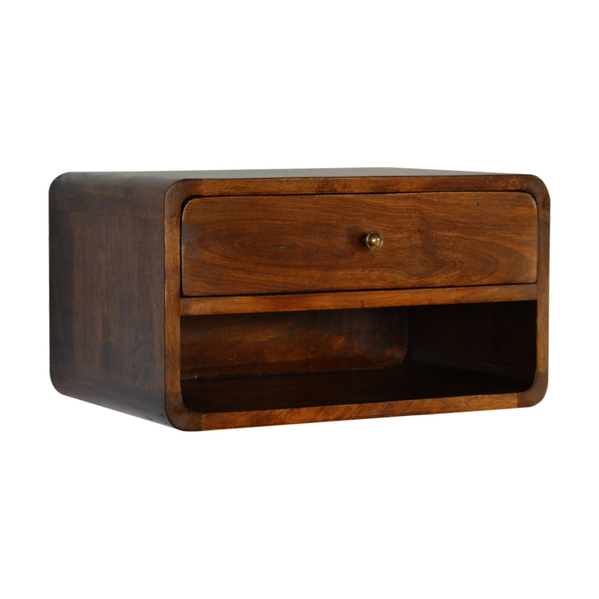 Solid Mango Wood Bedside Cabinet Curve Floating With 1 Drawer - Birmingham