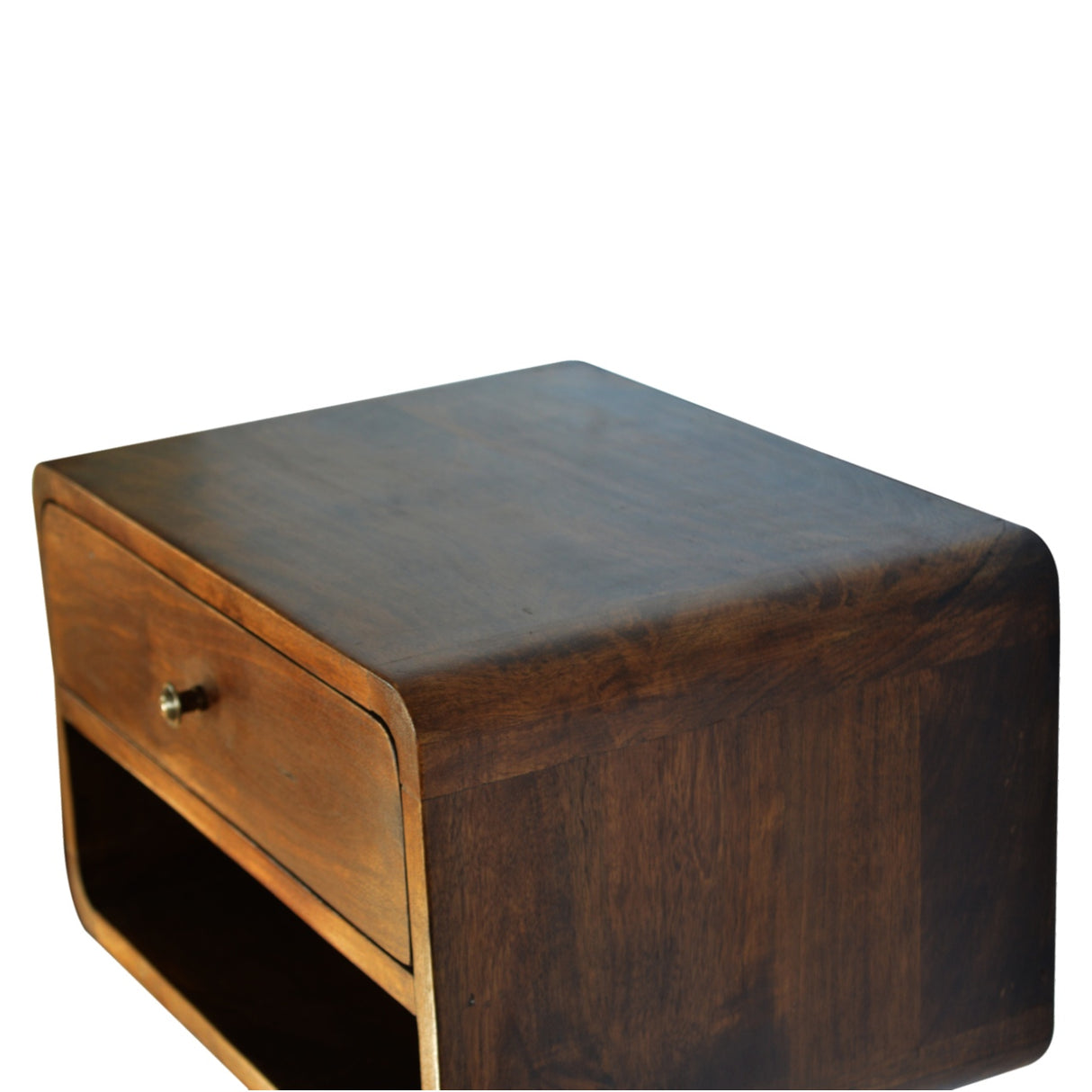 Solid Mango Wood Bedside Cabinet Curve Floating With 1 Drawer - Birmingham