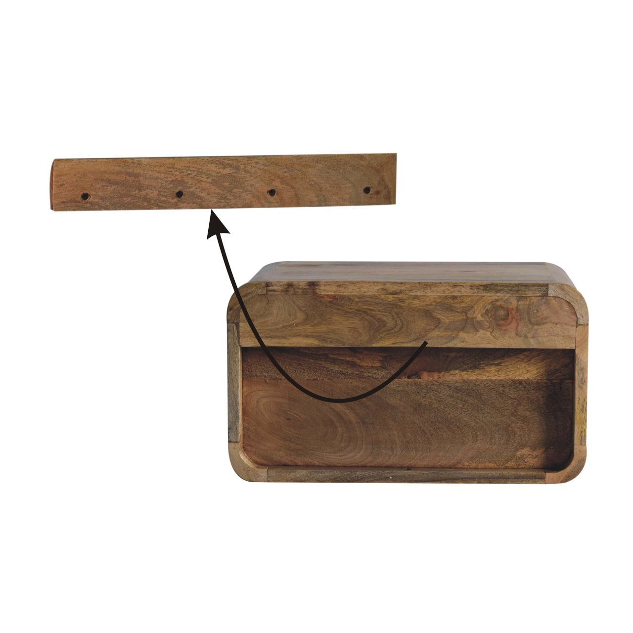 Solid Mango Wood Bedside Cabinet Curve Upper Slot Floating - Lincoln