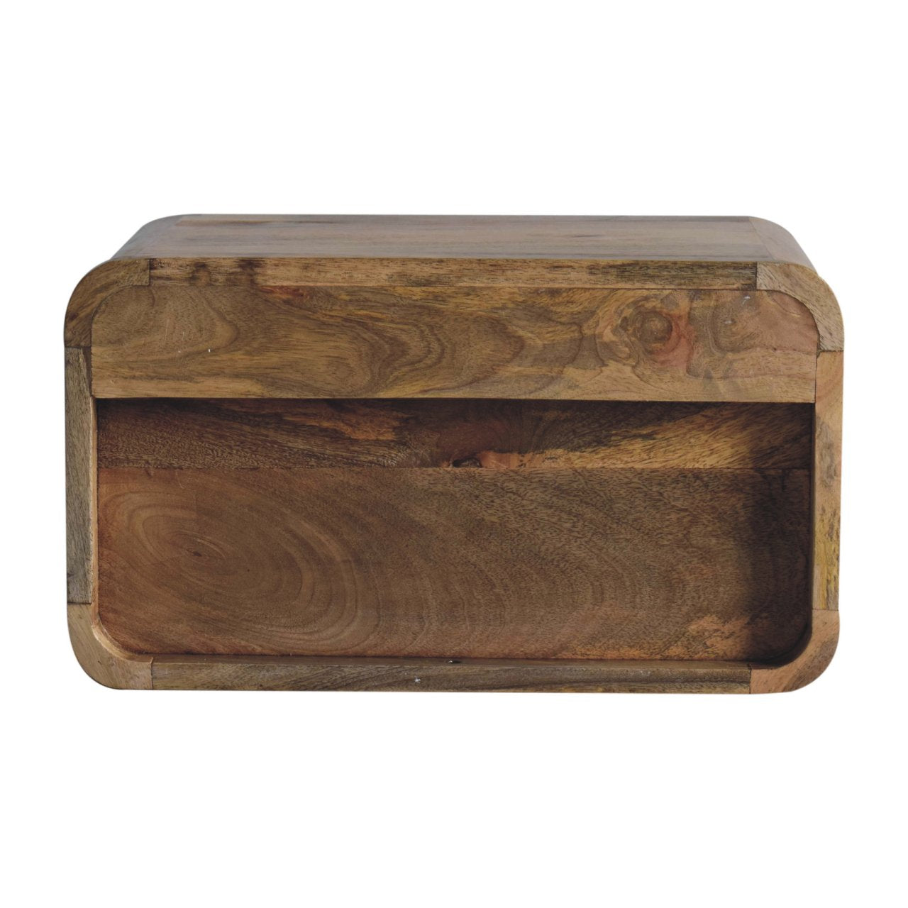 Solid Mango Wood Bedside Cabinet Curve Upper Slot Floating - Lincoln