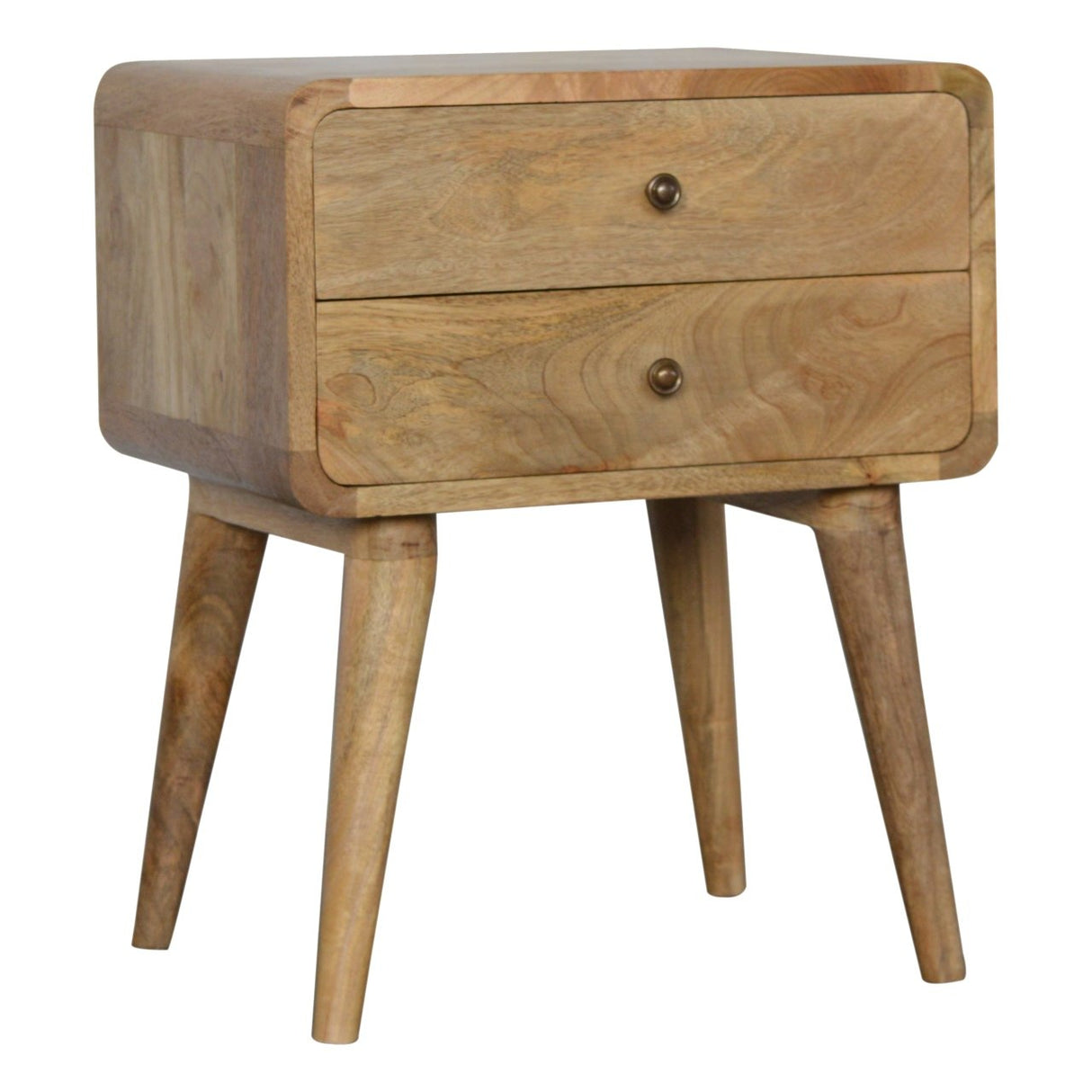 Solid Mango Wood Bedside Cabinet Curved With 2 Drawers - Coventry