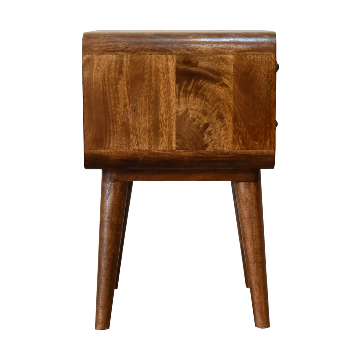Solid Mango Wood Bedside Cabinet Curved With 2 Drawers - Gloucester