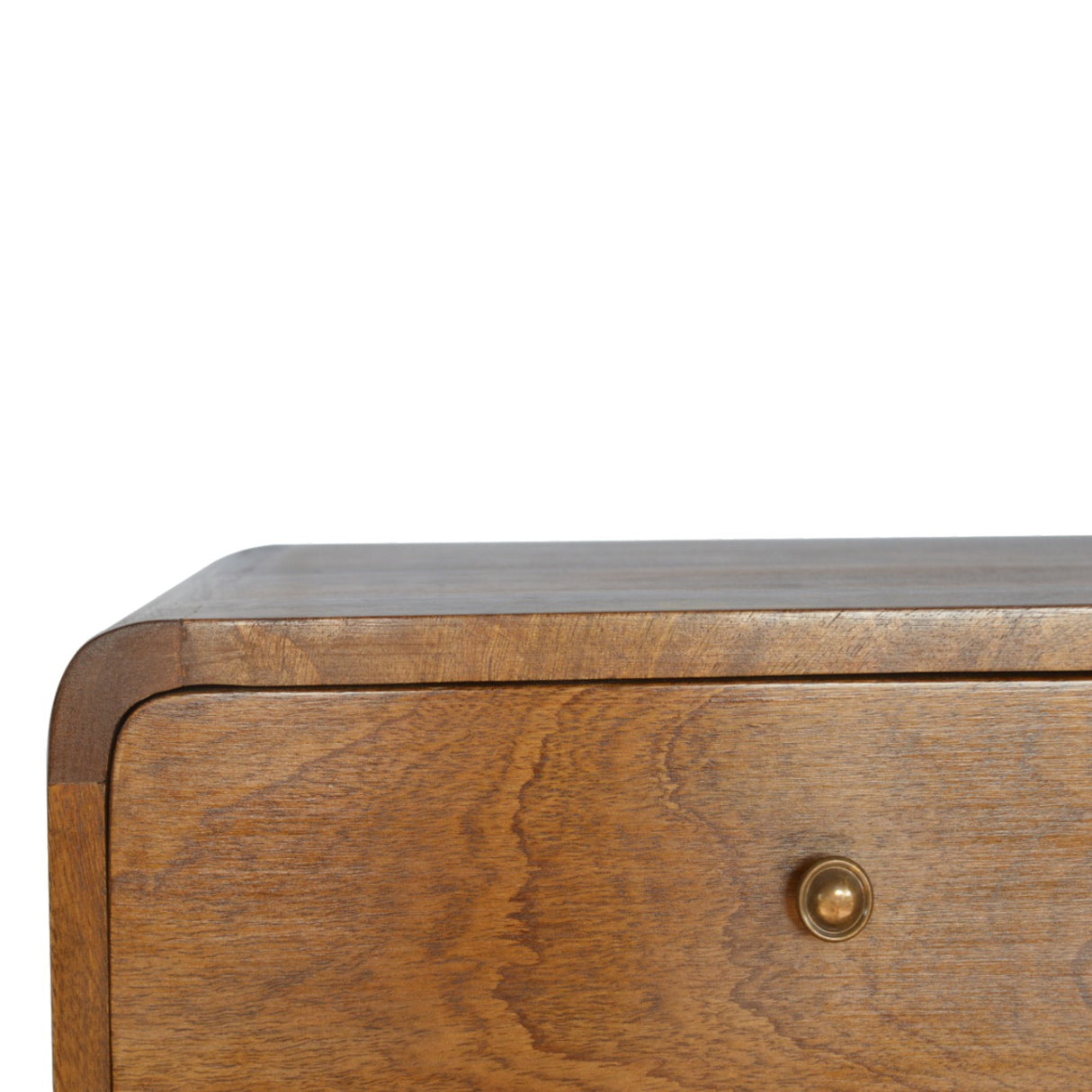 Solid Mango Wood Bedside Cabinet Curved With 2 Drawers - Hereford