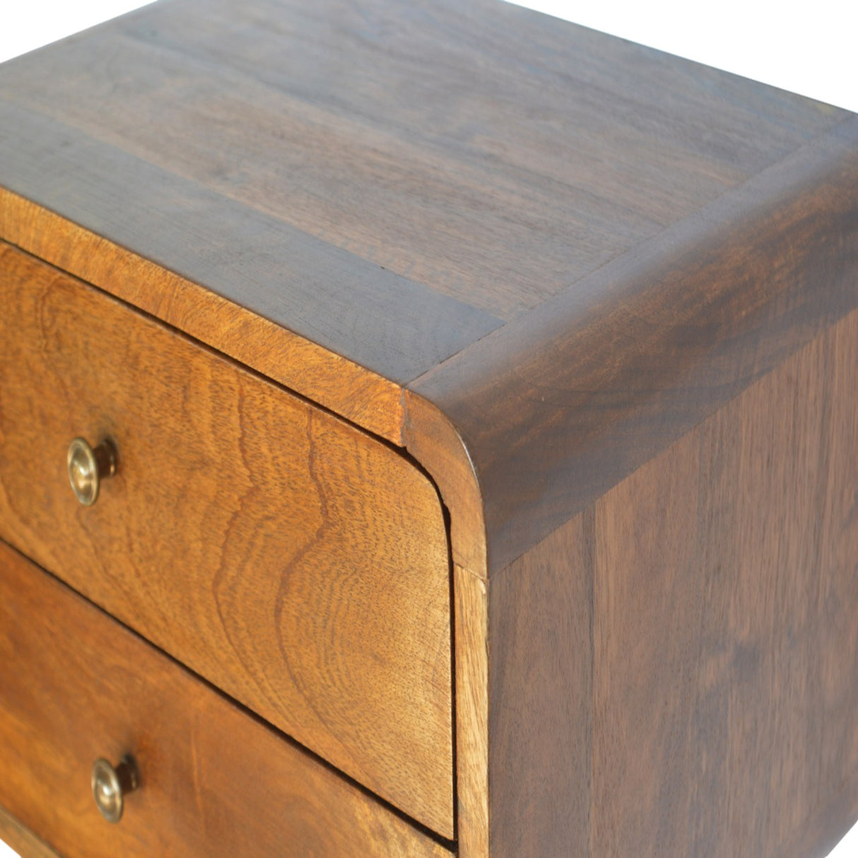 Solid Mango Wood Bedside Cabinet Curved With 2 Drawers - Hereford