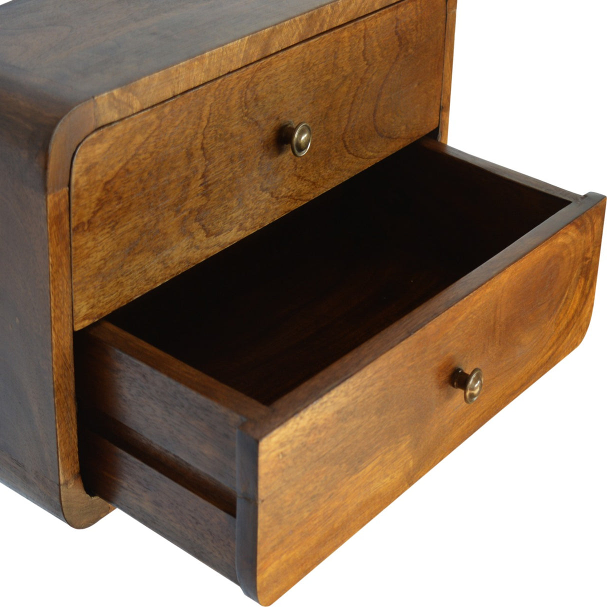 Solid Mango Wood Bedside Cabinet Curved With 2 Drawers - Hereford
