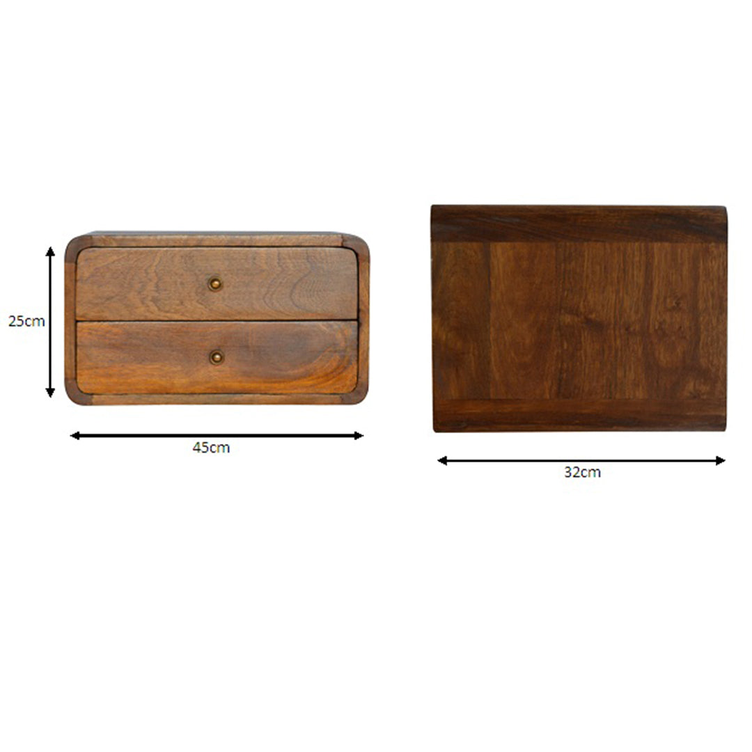 Solid Mango Wood Bedside Cabinet Curved With 2 Drawers - Hereford