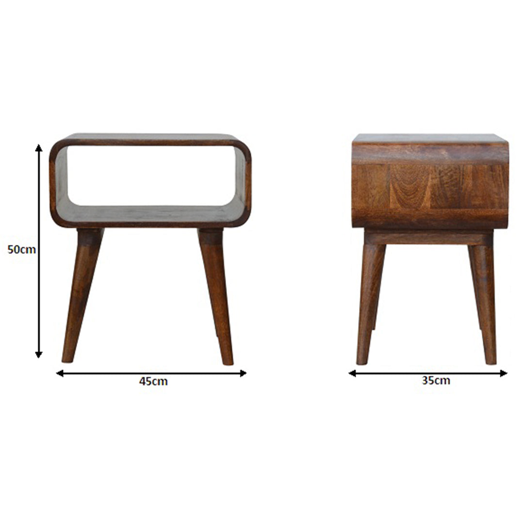 Solid Mango Wood Bedside Cabinet Curved And Open - Gloucester