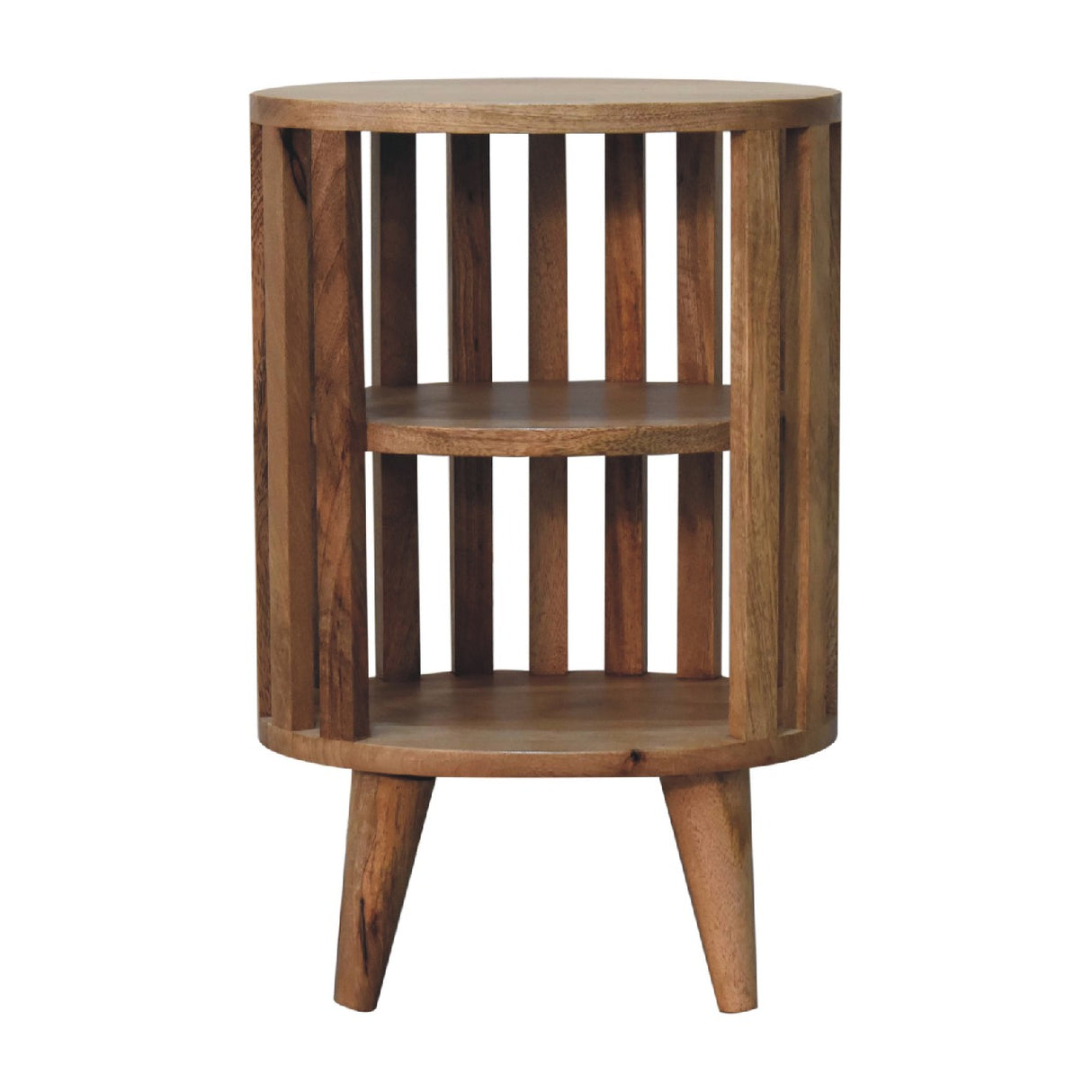 Solid Mango Wood Bedside Cabinet With Double Shelves - Ariella