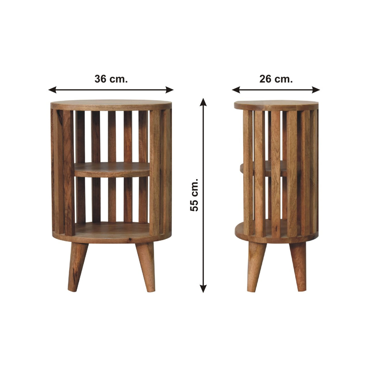 Solid Mango Wood Bedside Cabinet With Double Shelves - Ariella