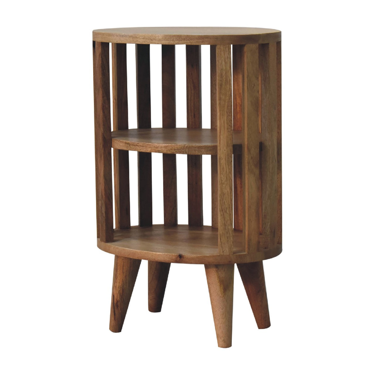 Solid Mango Wood Bedside Cabinet With Double Shelves - Ariella