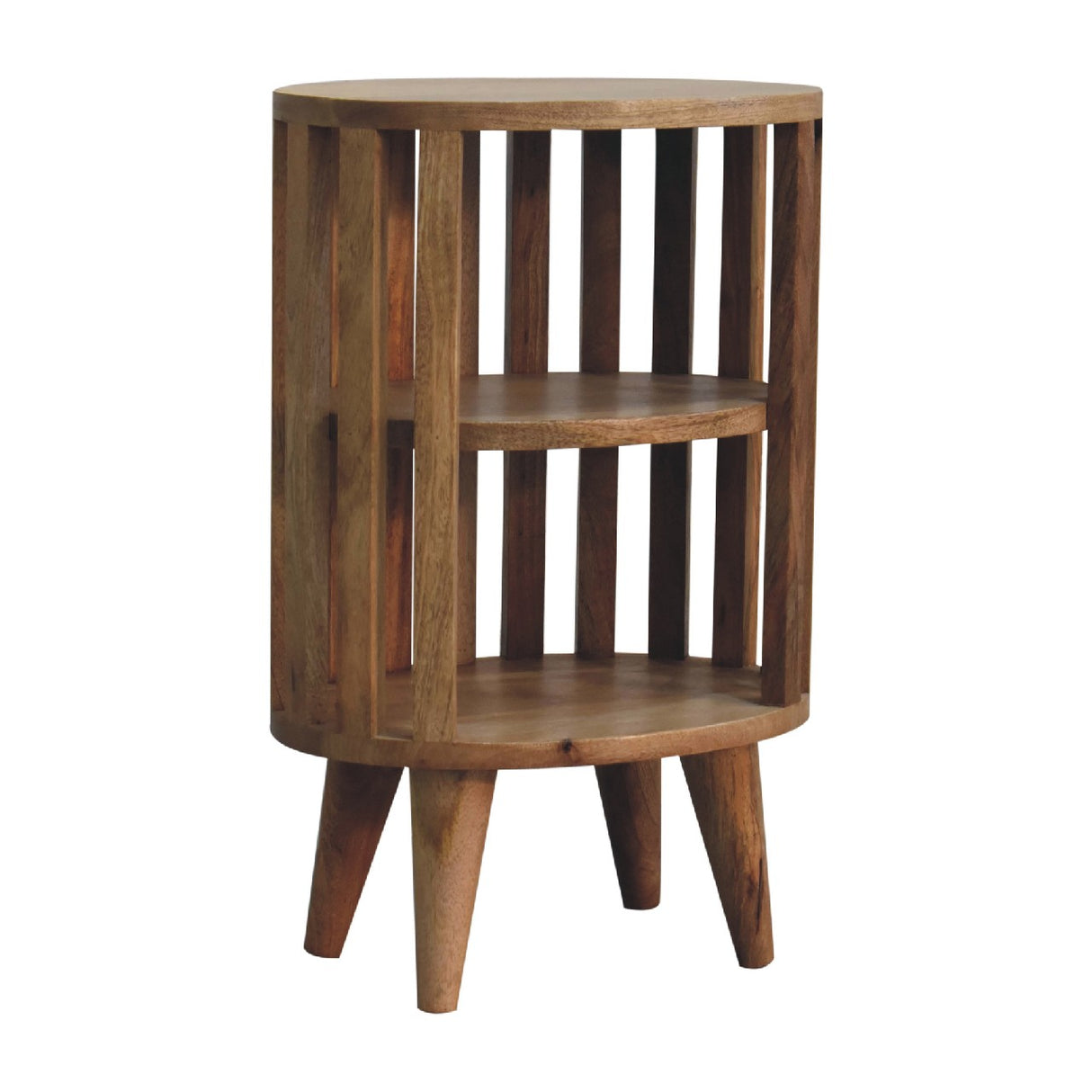 Solid Mango Wood Bedside Cabinet With Double Shelves - Ariella