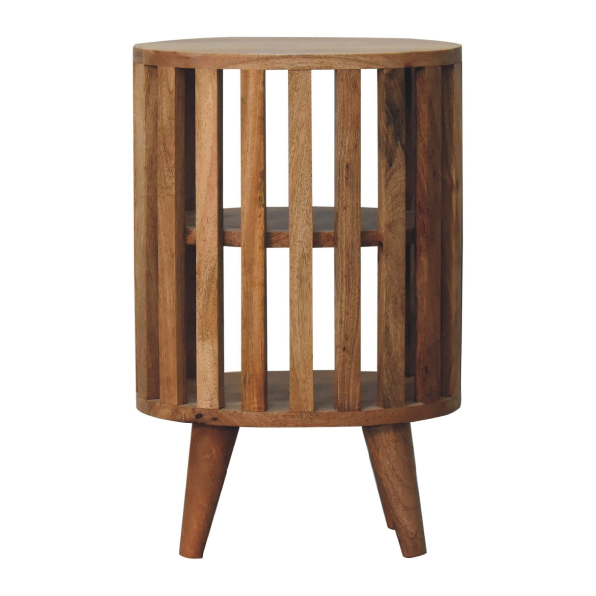 Solid Mango Wood Bedside Cabinet With Double Shelves - Ariella