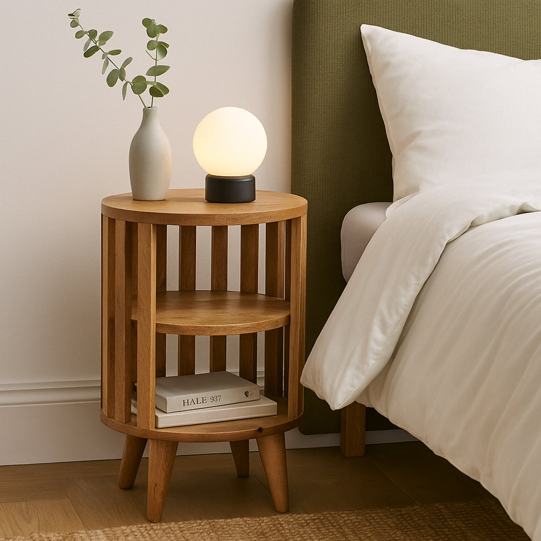 Solid Mango Wood Bedside Cabinet With Double Shelves - Ariella