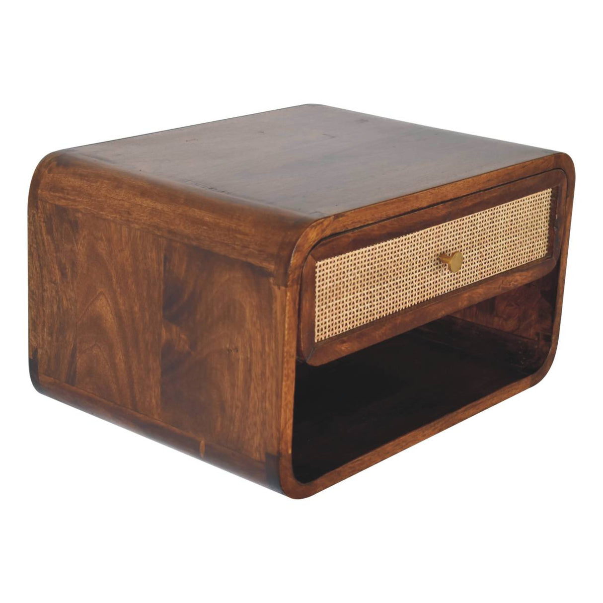 Solid Mango Wood Bedside Cabinet Floating With 1 Woven Front Drawer - Birmingham