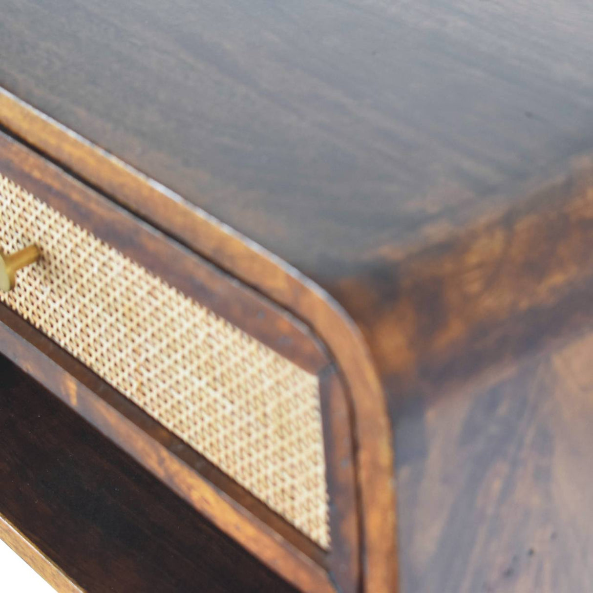 Solid Mango Wood Bedside Cabinet Floating With 1 Woven Front Drawer - Birmingham