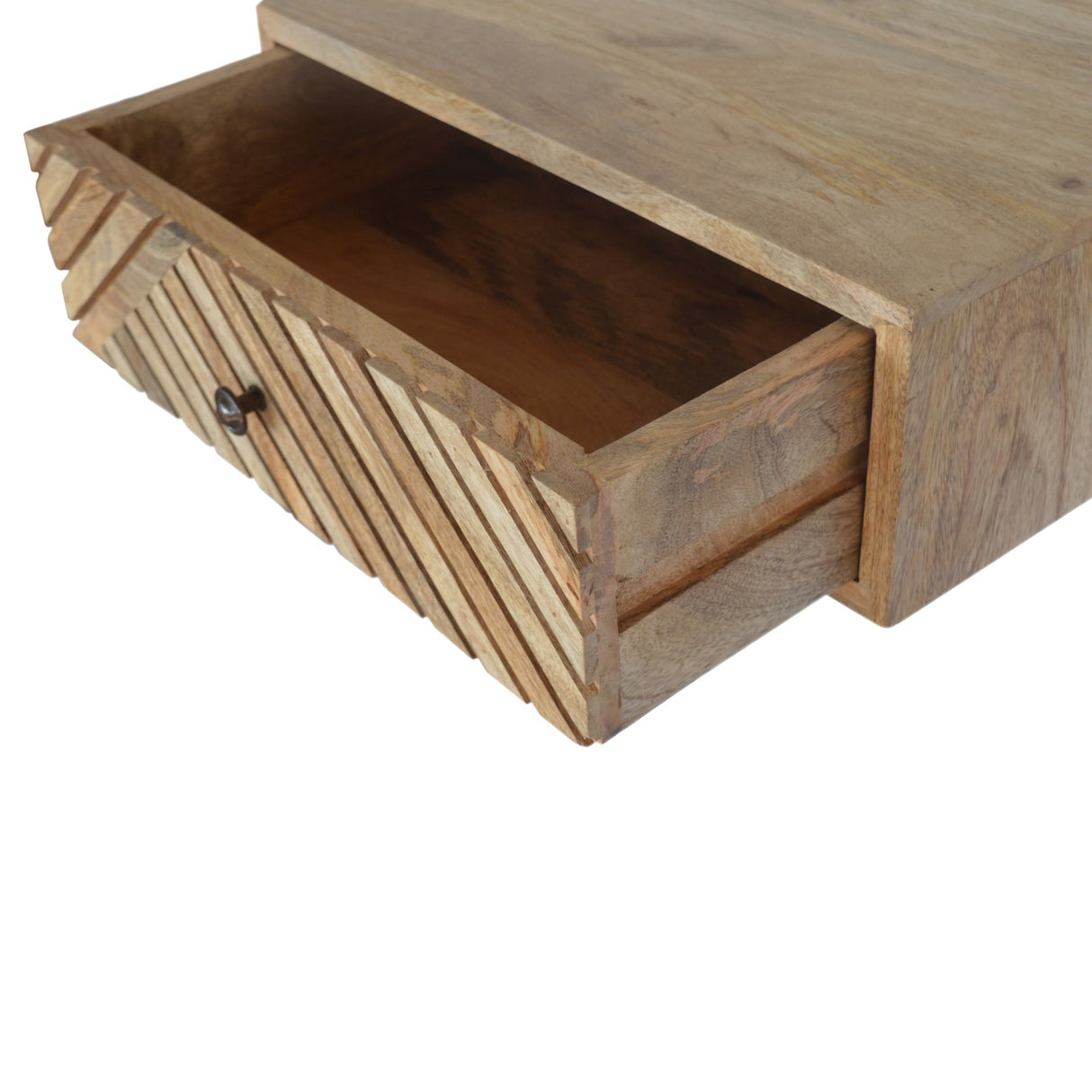 Solid Mango Wood Bedside Cabinet Floating With Carved Lines - Hereford