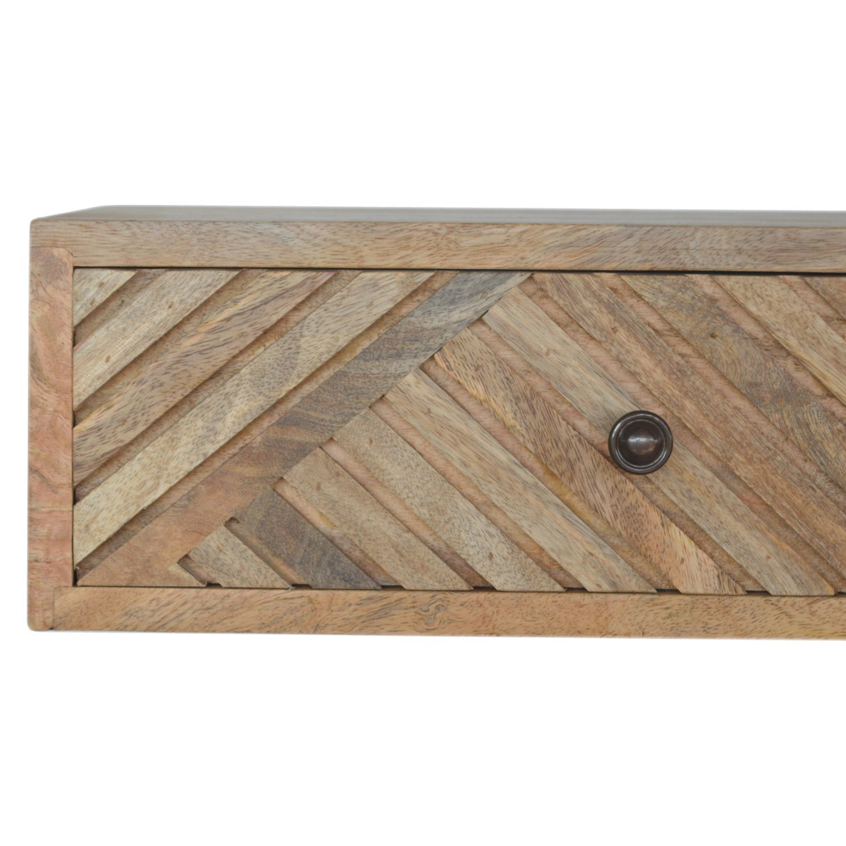 Solid Mango Wood Bedside Cabinet Floating With Carved Lines - Hereford