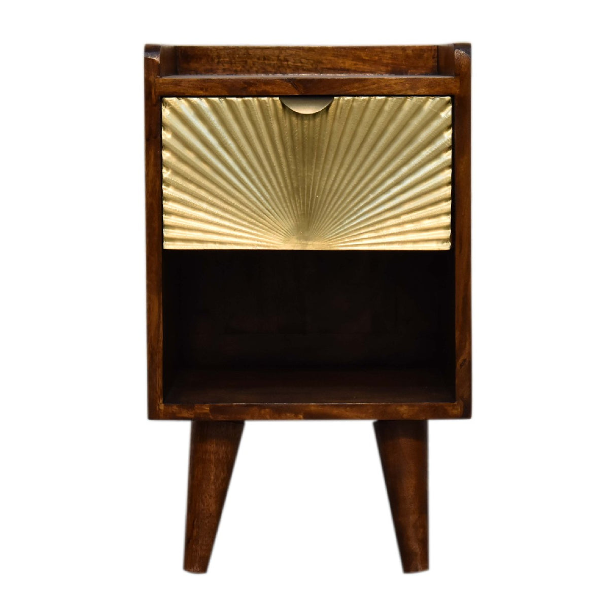 Solid Mango Wood Bedside Cabinet Mini With 1 Gold Front Drawer - Manila