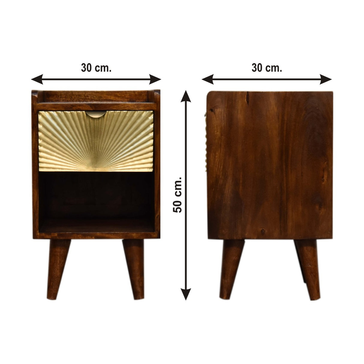 Solid Mango Wood Bedside Cabinet Mini With 1 Gold Front Drawer - Manila