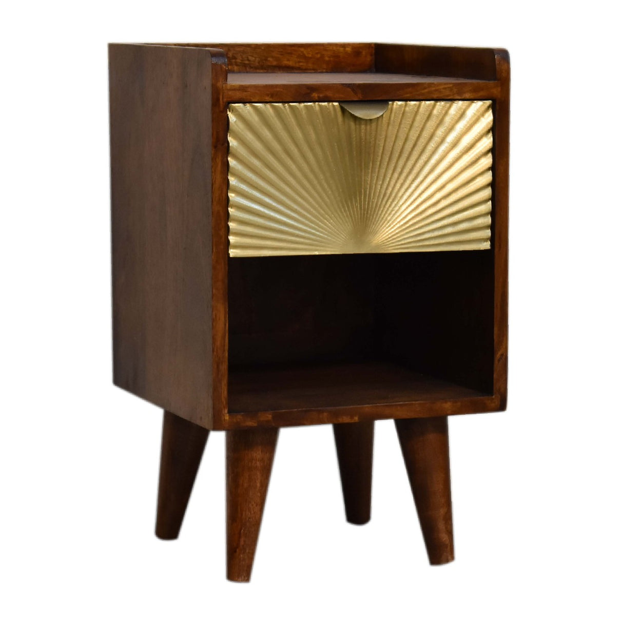 Solid Mango Wood Bedside Cabinet Mini With 1 Gold Front Drawer - Manila