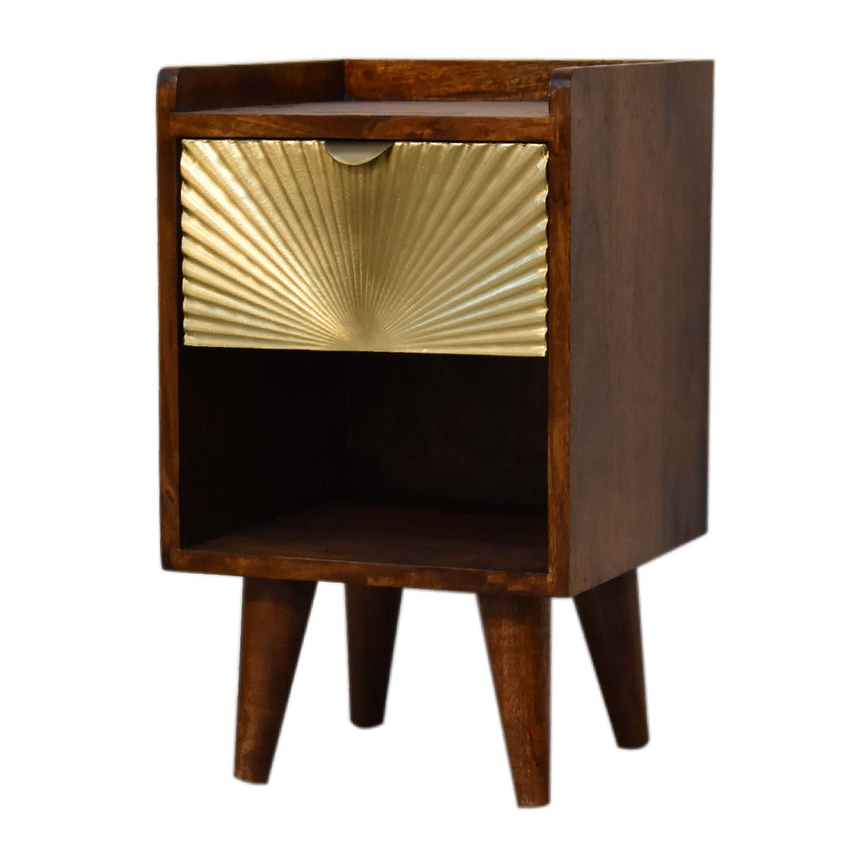 Solid Mango Wood Bedside Cabinet Mini With 1 Gold Front Drawer - Manila