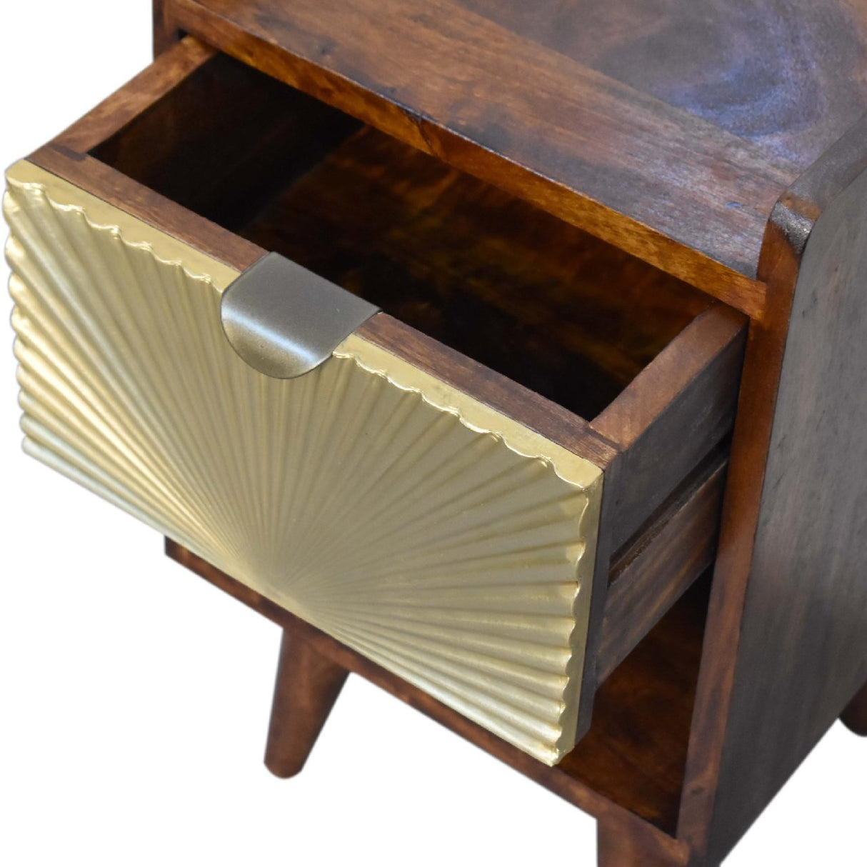 Solid Mango Wood Bedside Cabinet Mini With 1 Gold Front Drawer - Manila
