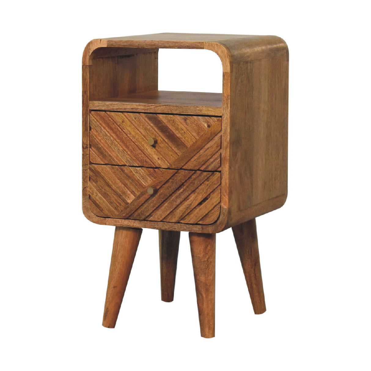 Solid Mango Wood Bedside Cabinet Mini Curved With 2 Drawers - Lille