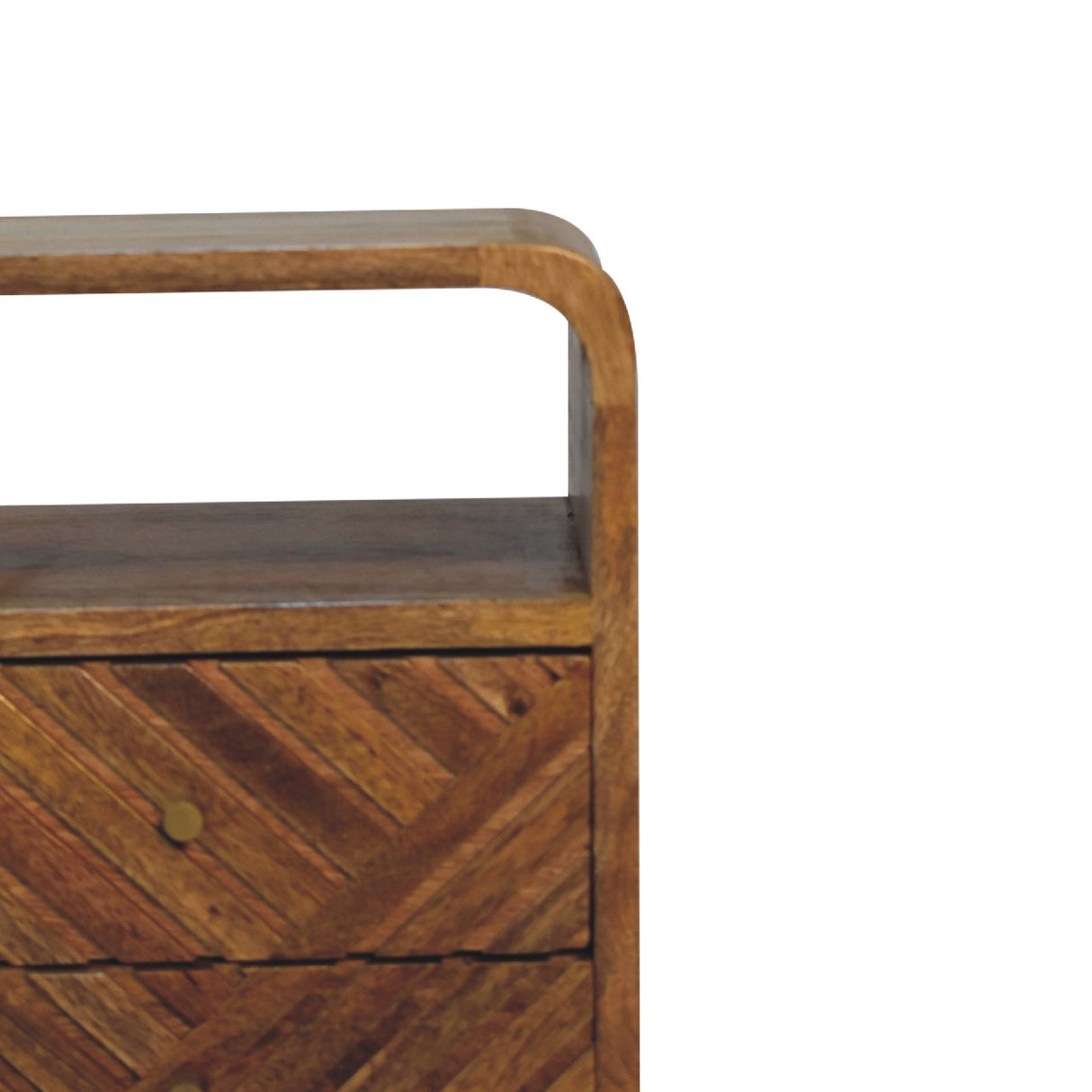 Solid Mango Wood Bedside Cabinet Mini Curved With 2 Drawers - Lille